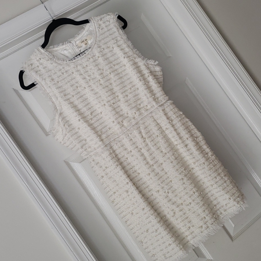 BRAND NEW White tweed dress with pearls